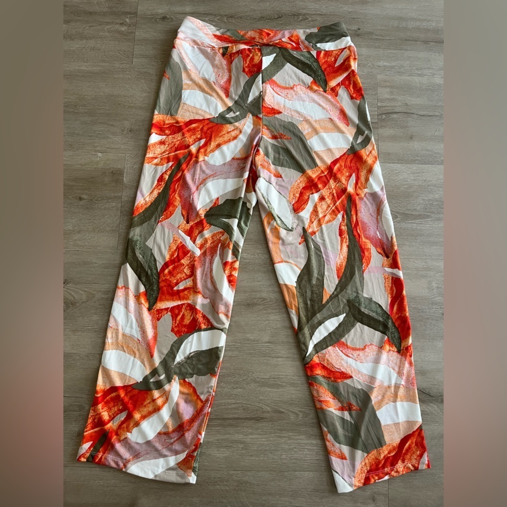 Floral Vibrant Tropical Print Pull on Front Tie Flowy Pants SZ 1X - Picture 7 of 7